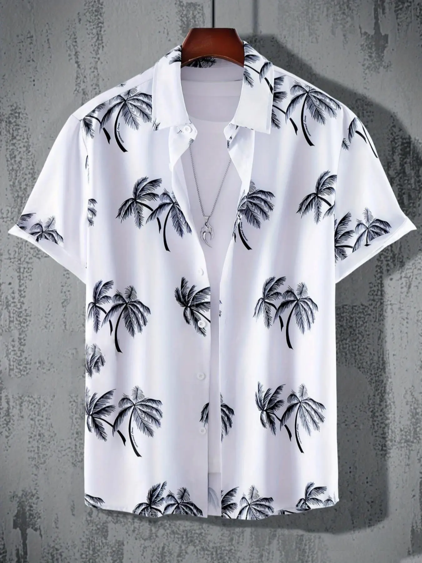 Men's Palm Tree Print Short Sleeve Shirt, Casual Regular Fit Button Front Top for Summer, Men's Clothes for Beach Vacation, Tropical, Menswear, Clothing, Casual Fashion Shirt