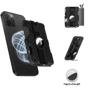 Travel-Ready Magnetic Card Holder with Stand – Holds 12 Cards, RFID Blocking, MagSafe Tripod Stand for iPhone 17/16/15/14/13/12 (Black) – Free IOS Tag Included, Ideal Father's Day Gift