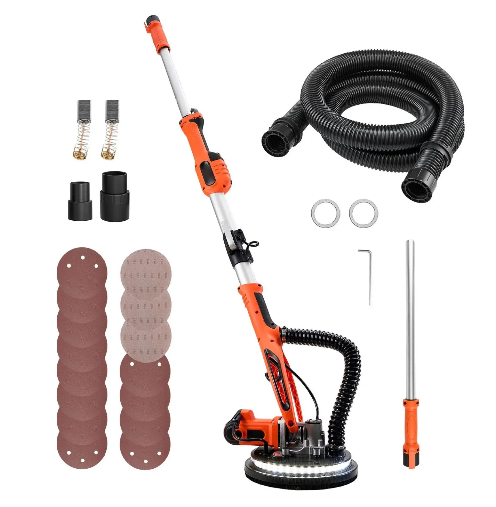 Drywall Sander 850W Electric, Popcorn Ceiling Remover, Variable Speed 5 Settings, LED Light, Extendable Handle, 15 Discs, Dust Hose  VEVOR Default