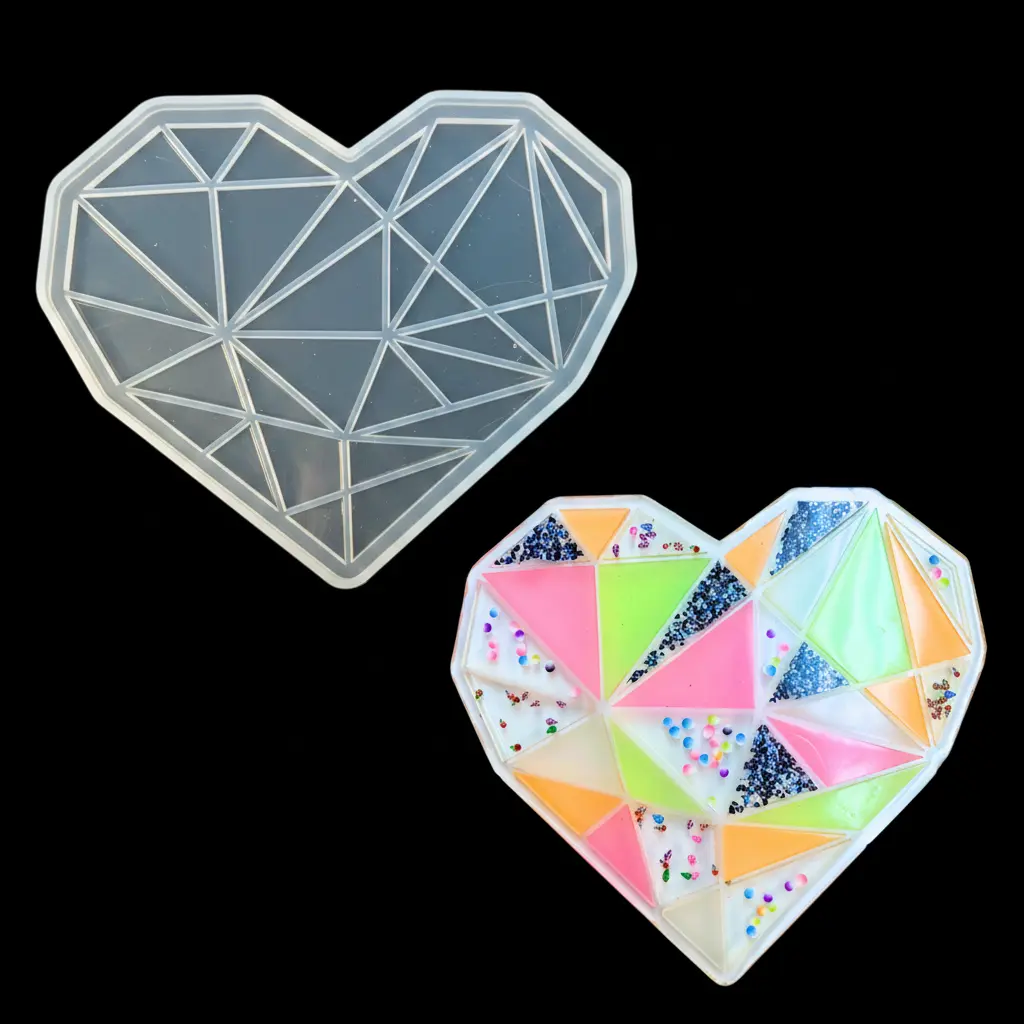 Geometric Mosaic Heart Silicone Mold for Epoxy Resin Art