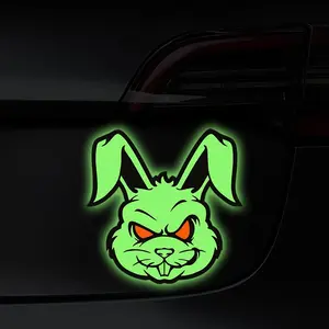 Glow in The Dark Angry Rabbit Head Car Sticker, Universal Car Sticker, Waterproof Night Glow Decal for Car Window, Trunk, Rear Windshield, Motorcycle Fuel Tank, Sticker for Cars