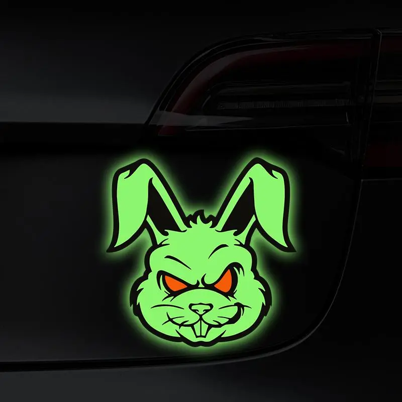 Glow in The Dark Angry Rabbit Head Car Sticker, Universal Car Sticker, Waterproof Night Glow Decal for Car Window, Trunk, Rear Windshield, Motorcycle Fuel Tank, Sticker for Cars, Automotive Decals, Car Decoration, Vehicle Decoration