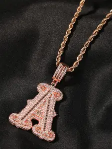 Men Women Couple Letter Zircon Necklace, 26 Letters Hip Hop Pendant Jewelry, Daily Wear Simple Design, Copper Material, Alphabet Necklaces