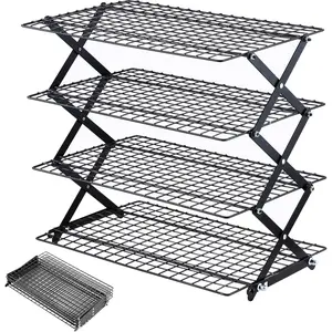 4 Tier Collapsible Cooling Rack - 3 Setting Design, Adjustable & Stackable Baking Rack, 5 Modes Cooling Racks for Cooking and Baking, Roasting & Grilling Gifts for Picnic Party