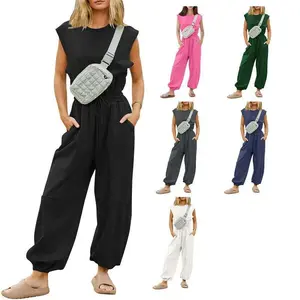 Women's casual jumpsuit sleeveless one-piece pocket backless snap button lightweight, breathable, sports quick dryingRAIMENTRY