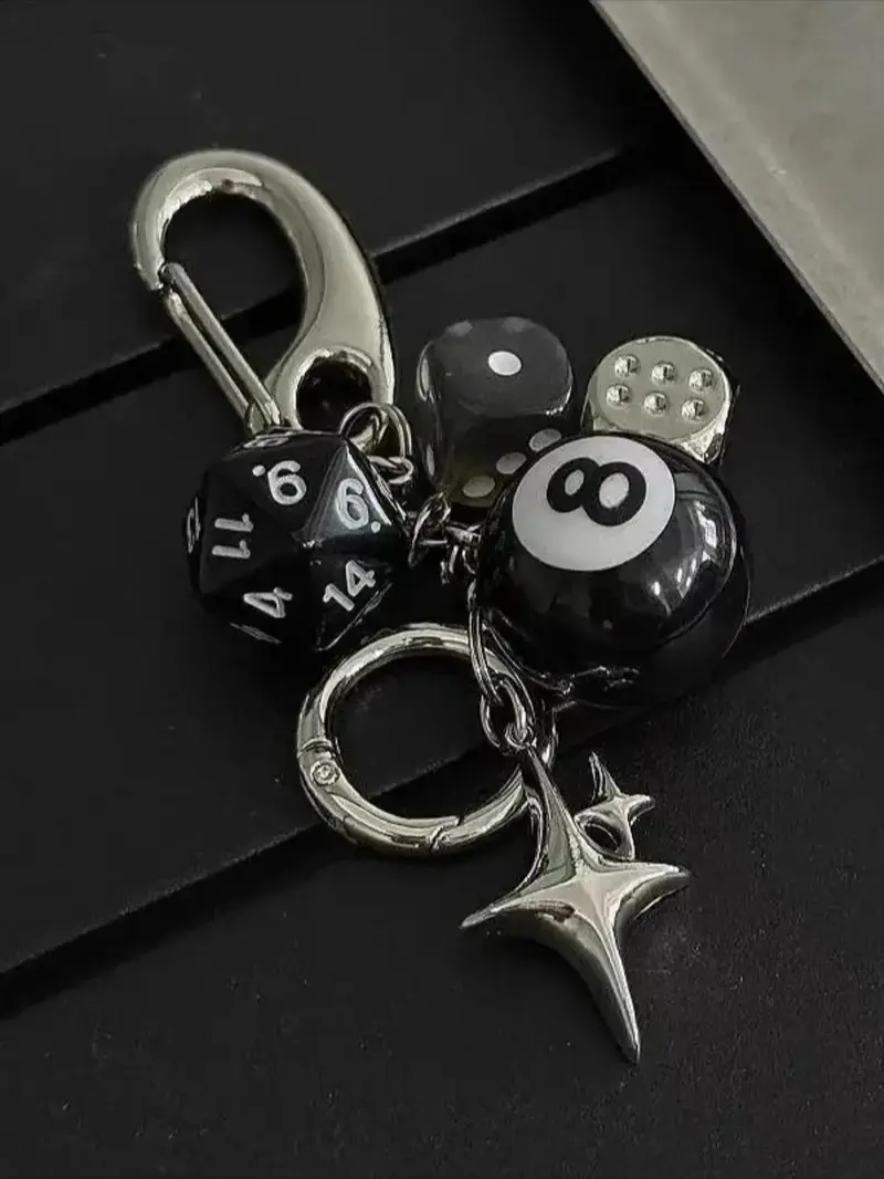 Stylish Star Dice Billiard Design Keychain Jewelry, DIY Acrylic Car Keys Accessories, Fashion Stainless Steel Keyring Gift Bag Decorations, Keychain Bag Pendant