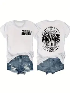 Emo Mom Letter Print T-Shirt, Short Sleeve Crew Neck Casual Top for Summer & Spring, Women'S Clothing