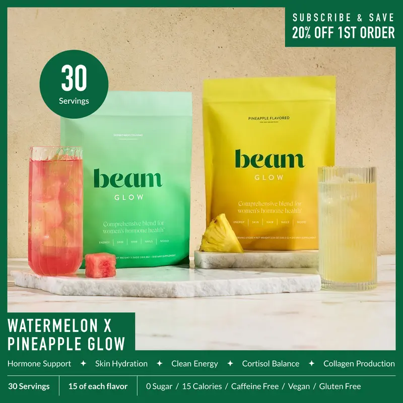 Beam Glow Women’s Wellness Drink Mix Duo/Trio Pack – Hormone Balance & Beauty Support, Sugar Free, Caffeine Free, 10 Calories, 30–45 Servings