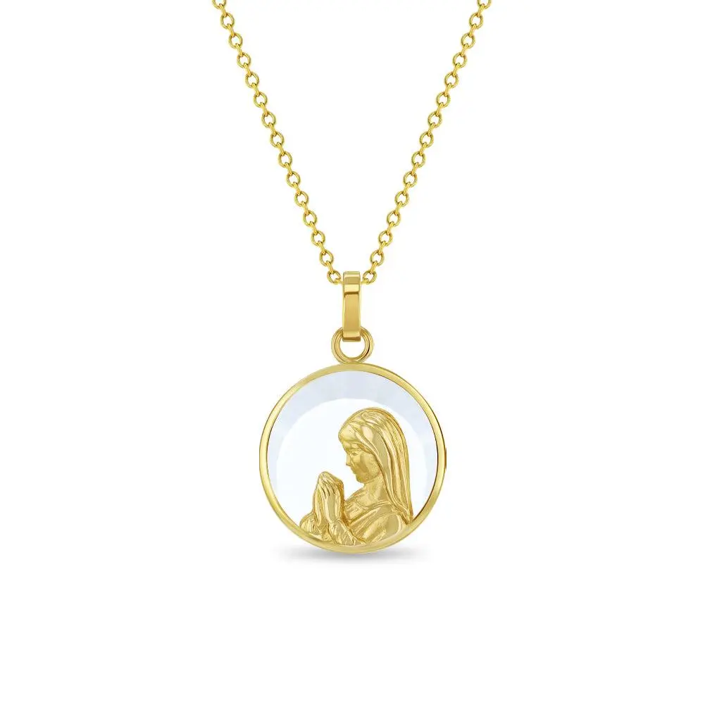 14k Gold Virgin Mary Praying Murano Glass Baby / Toddler / Kids Pendant