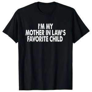 Women's Organic Cotton Graphic Short-Sleeve Round Neck Top T-Shirt - "I'm My Mother-In-Law's Favorite Child" Funny Shirt, Helmet-Inspired Design, Casual Wear for Summer Outdoor Fun,summerwins,summeroutfits,vacationoutfits,beachoutfits