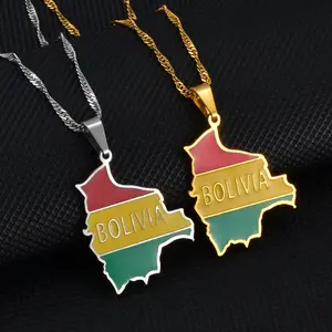 Bolivia Map Necklace - Flag Gifts Pride Jewelry for Men and Women