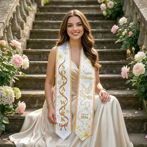 Social Work Graduation Stole Custom Name Class of 2026, Floral Sash for MSW Graduate, Thoughtful Gift for Ceremony Outfit