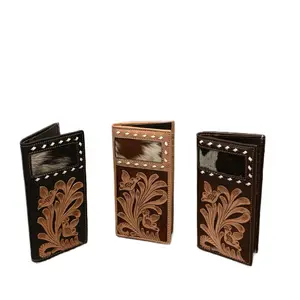 Men's Leather Tooled Wallet Real Hair on Hide with Intricate Floral Design and Cowhide Accents