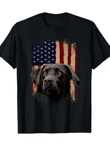 Black Labrador Retriever Graphic T-Shirt - Vintage Flag design - Heavyweight 220gsm Crew Neck Tee - Soft Breathable Shirt for Men & Women - All-Season Casual Casual Attire - Ideal Dog Lover Gift