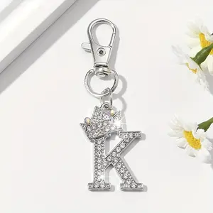 1pc Rhinestone Crown Letter Keychain - Sparkling A-Z Alphabet Key Ring with Lobster Clasp, Luxury Car Keychain & Bag Charm for Women, Birthday Valentine's Gift, Cute Keychain Accessories