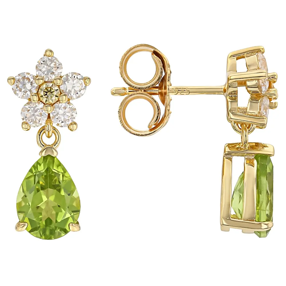 JTV Green Peridot Earrings, 18-Karat Yellow Gold Over Sterling Silver, 2.61 ctw total