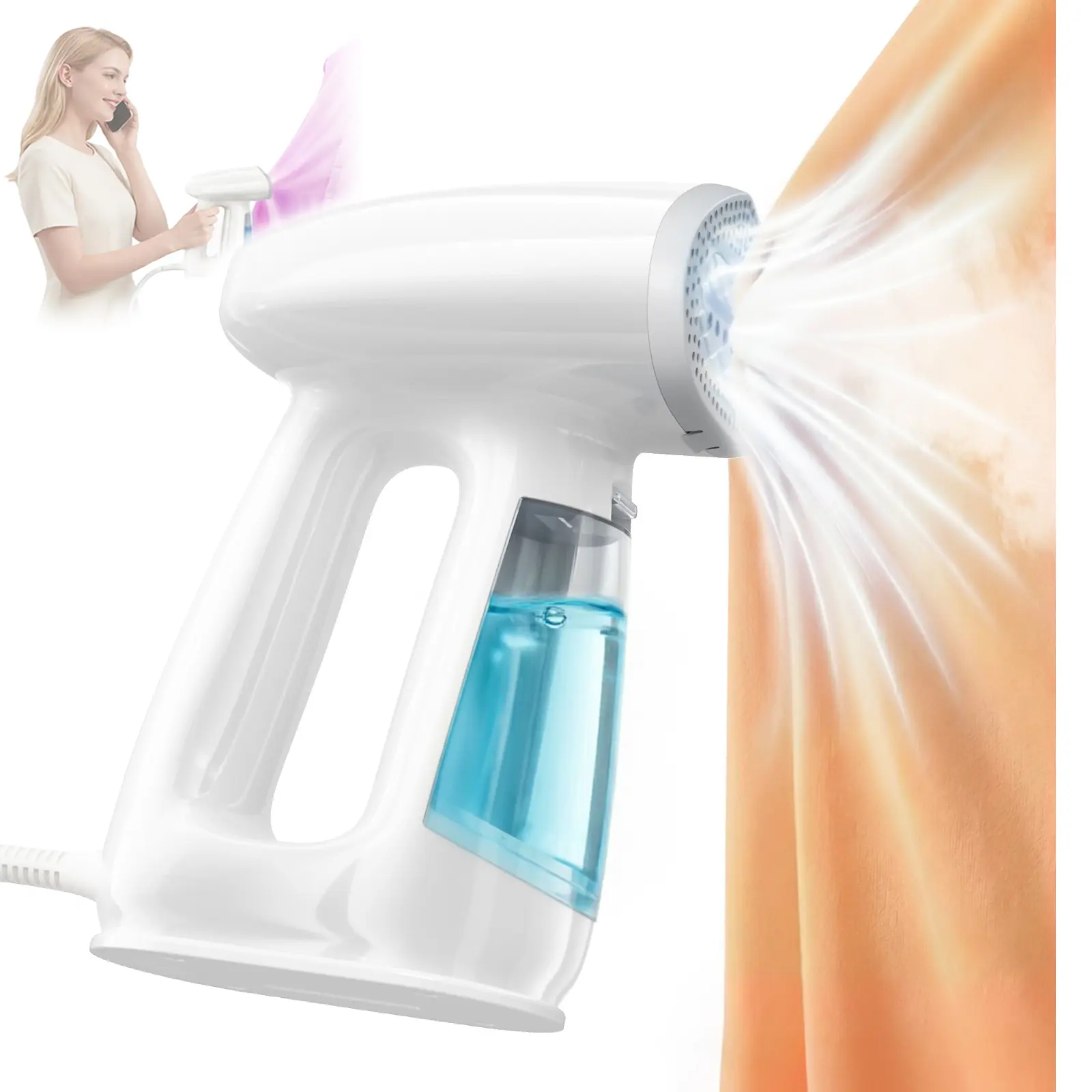 Handheld Garment Steamer, 3000Pa Auto-Grip Vacuum Clothes Steamer, 1000W 2 Modes Portable Travel Steam Iron, 20S Fast Heat-Up, No Ironing Board Needed for Business Trips & Daily Use