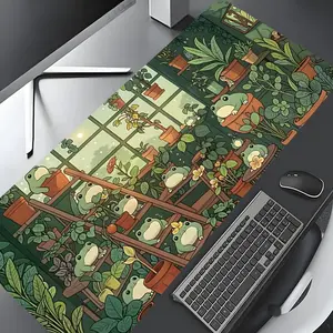 Cute Frog Gaming Mouse Pad, Greenhouse & Plant Lovers, Desktop Decoration, Gaming Desk Accessory, Washable Rubber, Non-Slip Lock Edge, Multi-Size, Suitable For Home Office, Gift for Family and Friends