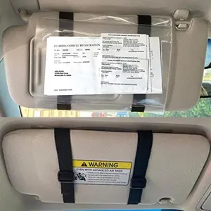 Registration and Insurance Holder Visor For Car-Durable Elastic Band & Buckle Closure-Conveniently Stores Documents-Essential Car Accessory (Black/Black), Made in USA