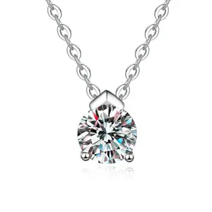 Moissanite Solitaire Pendant Necklace for Women, 1 Carat Minimalist Jewelry, Hypoallergenic 925 Sterling Silver with Adjustable 6.5-8 Inch Chain，Lightweight & Stackable