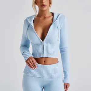 Blue Soft Knit Y2K Set for Women - Matching Top and Bottom - Comfortable and Stylish - Pants, Outfit Clothing Womenswear sweatsuit set outfit long  sleeve outfit  rememberer two-piece comfort sweat