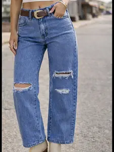 Women's Slim-Fitting Denim Jeans, Ripped, Plain Pattern Design, All-Season Wear, Fashionable & Comfortable Fit, Ideal for Daily Use