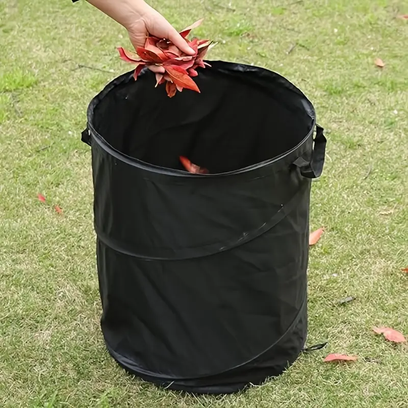 1pcBlack Outdoor Camping Tent Portable Foldable Trash Bin Oxford Cloth Garden Leaf Debris Collection Container