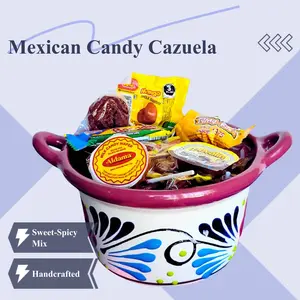 Handmade Cazuela de Barro Filled with Mixed Mexican Antojitos Sweet and Spicy Vero Mango Candy Gift for Candy Lovers