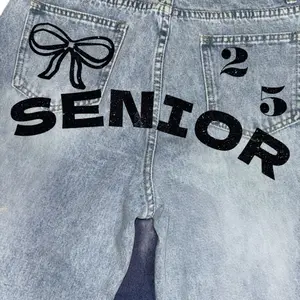 Custom Senior Jeans with Bow Design and Number on the Back Womenswear Denim