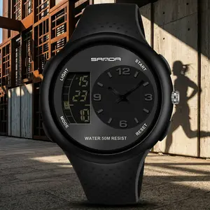 Men's Digital Sports Watch Dual Display Analog Quartz Tactical Wristwatch with LED Backlight Alarm Stopwatch 50M Waterproof Military Outdoor Watch with Soft Silicone Band for Men