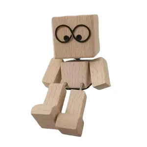 Shaking Wooden Man Figurine, Shaking Feet Wooden Doll  Funny Wood Desktop Decor, Handmade Portable Dashboard Decor
