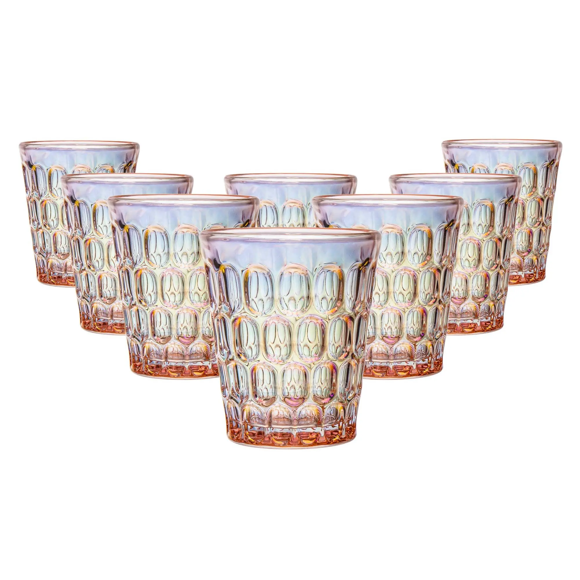 Pink Iridescent Lowball Drinking Glasses, Set of 8