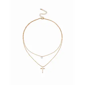 Cider RHINESTONE & CROSS LAYERED NECKLACE