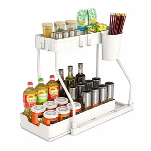 Under Sink Organizers and Storage, 2-Tier Sliding Cabinet Organizer Drawer for Bathroom and Kitchen – Multi-Purpose Cabinet Organizer with Easy Pull-Out Design (Black)