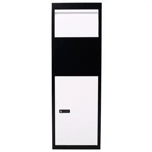 Package Delivery Box 14'' x 11.3'' x 42'' Galvanized Steel Parcel Mailbox w/ Code Lock & Mounting Hardware--Black and White