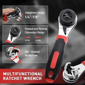 8 Inch Adjustable Ratchet Socket Wrench,Performance Tool Dual Drive Flex Head Ratchet capacity from 1/4-7/8 inch