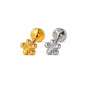 Titanium Tiny Flower Stud Earring,  Flat Back Earrings, Nose Stud Tragus Stud, Helix Stud, Cartilage Stud,  Nose Stud,  18G/16G Internally Threaded, Gold Plated Nose Piercing Studs, non tarnish jewelry