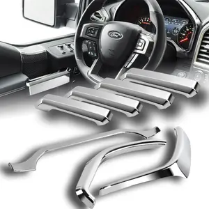 Chrome Grain Dashboard Instrument Trim Strip Cover with Interion Door Handle Cover Trim Compatible with 2015 - 2020 Ford F-150