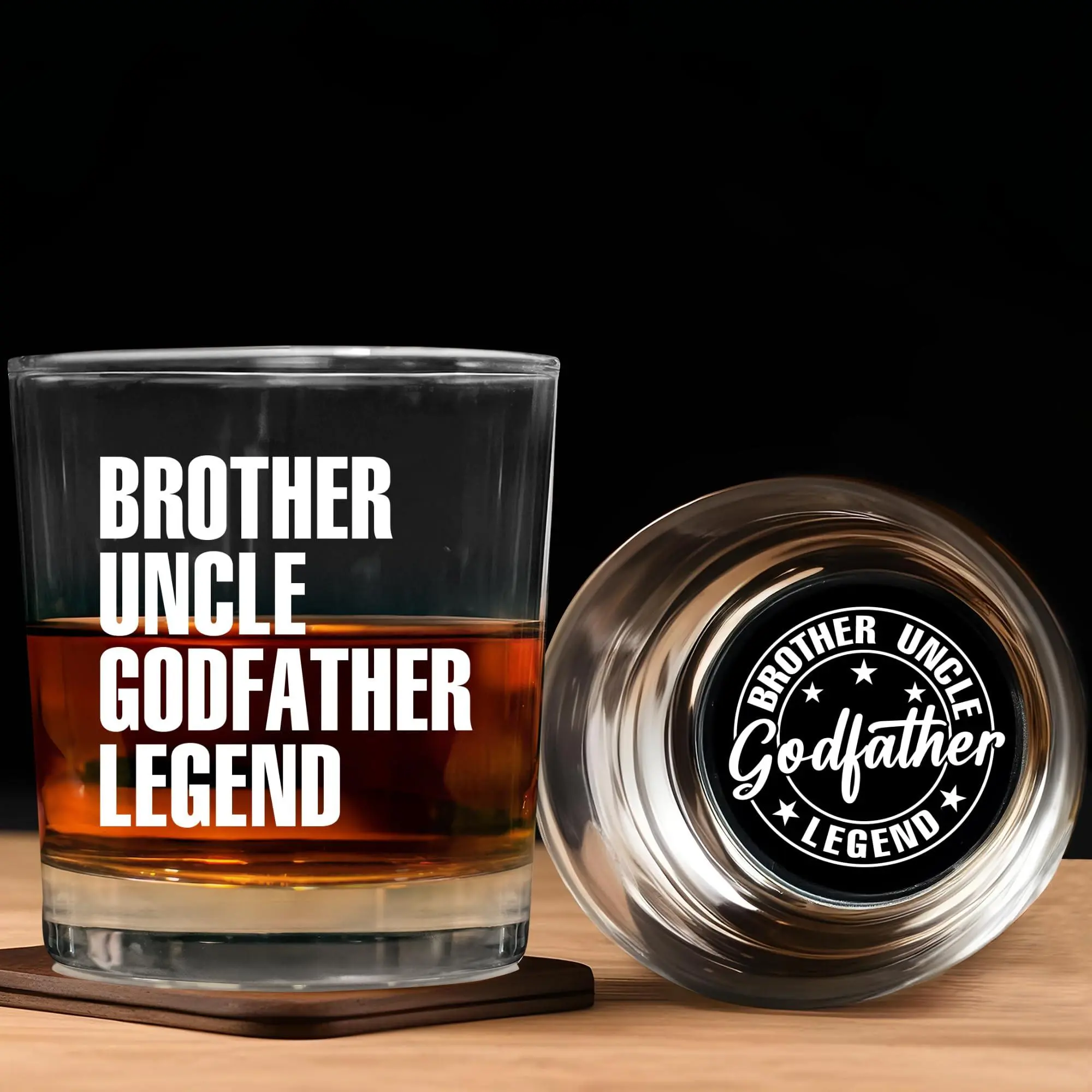 AXIARA Brother Uncle Godfather Legend 11 oz Engraved Crystal Whiskey Glasses Heat Resistant Drinkware for Father's Day Birthday Gifts for Uncle Baby Announcement Godfather Gift for Men Brother