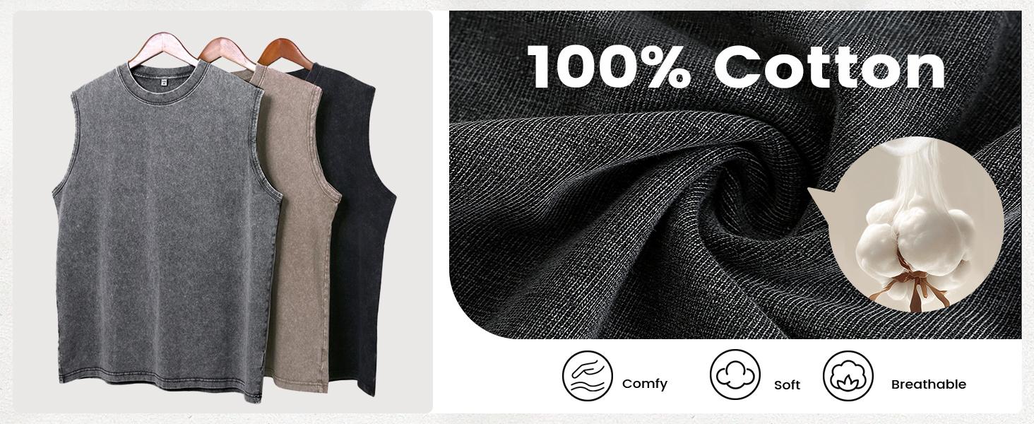 Arssm 3-Pack Unisex Acid Wash Tank Tops – Sleeveless Cotton Muscle Tees, Cut-Off Loose Fit Vintage Streetwear for Summer Layering & Casual Wear