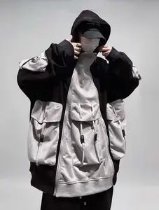 Yeh1 Niepce Black Streetwear Patchwork Cargo Hoodie