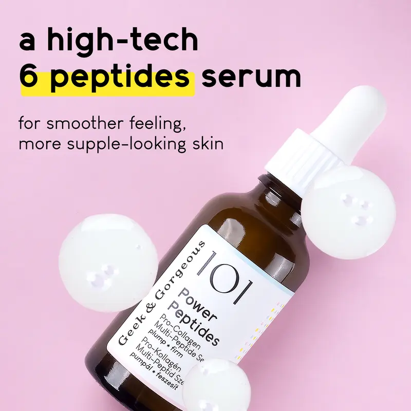GEEK & GORGEOUS Power Peptides Anti-Wrinkle Face Serum (1oz/30ml) - Daily Anti-Aging Milky Formula, Lightweight, Hydrating, Firming, Smoother, Elasticity Boost, Skin Repair, Collagen Support, Vegan, Cruelty-Free, Fragrance-Free, All-Skin Friendly