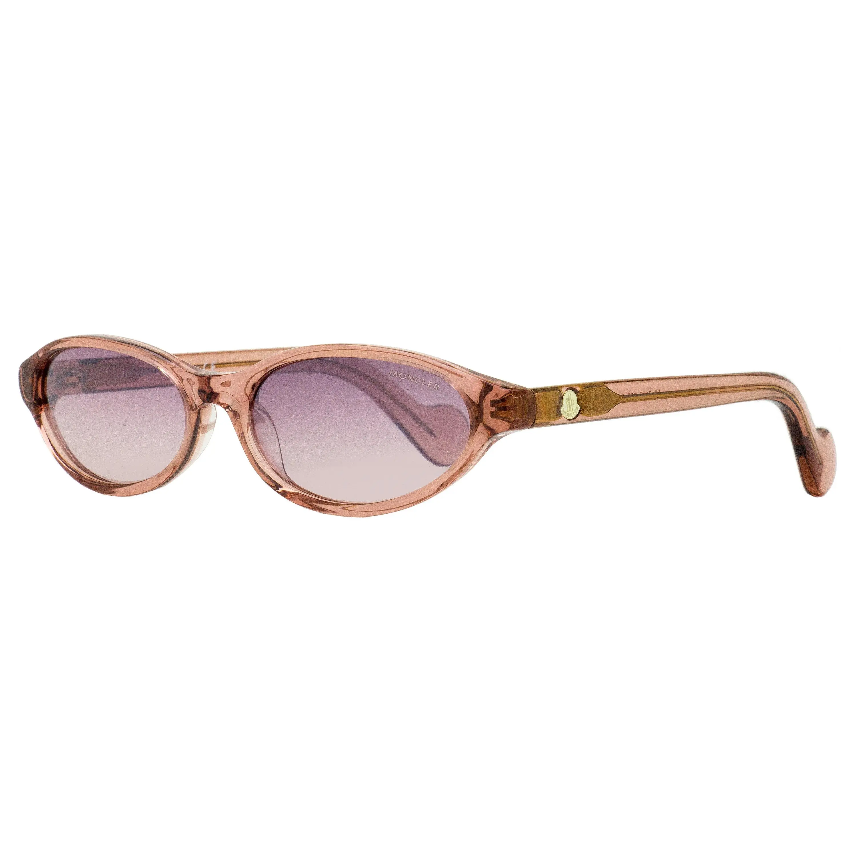 Moncler ML0117 Women's Elongated Oval Sunglasses, Rose Colored Acetate Statement Frame with Temple Logos and 100% UV Protection, 58mm, Rose Colored Glasses, Statement Frame Glasses, Stylish Accessories, Emblem Accents, Bold Frames