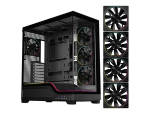 DIYPC IDX5-BK-ARGB Black Dual USB3.0/ 1 x Type C Tempered Glass ATX Gaming Computer Case w/ Dual Tempered Glass Panel and 4 x ARGB PWM Fans (Pre-Installed)