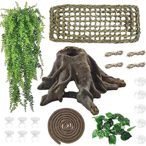 5 PCS Tank Accessories for Bearded Dragon Include Resin Hollow Tree Root Reptile Habitat Hideout Decor Hanging Jungle Vines Flexible Leaves Climbing Decorations for Lizard Gecko Chameleon Spider beard dragon