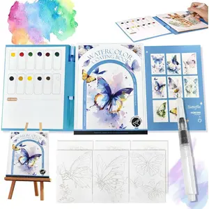 2026 New Creative Stress Relief Kit Watercolor Painting Book,3-Fold Water Color Pad,Mini Watercolor Workbook Travel Set for Beginners and Enthusiasts (Butterfly)