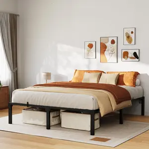 14-Inch Full Size Heavy Duty Iron Frame Bed with Slatted Bed Base, Durable Iron Slats Support and Metal Legs, Tool-Free Assembly, No Box Spring Required, 800lb Weight Capacity