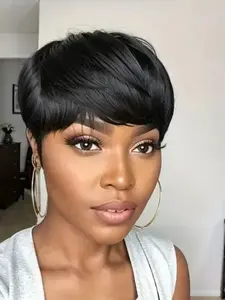Short Pixie Cut Wigs for Women Short Layered Pixie Cut Human Hair Wigs With Bangs Natural Human Hair