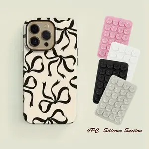 4PC Silicone Suction Phone Case Mount, A Black Bow Cream-Colored Phone Case, Compatible with Iphone 11, 12, 13, 14, 15, 16 Pro Max And Pro Plus Series - a Stylish And Creatively Designed New Phone