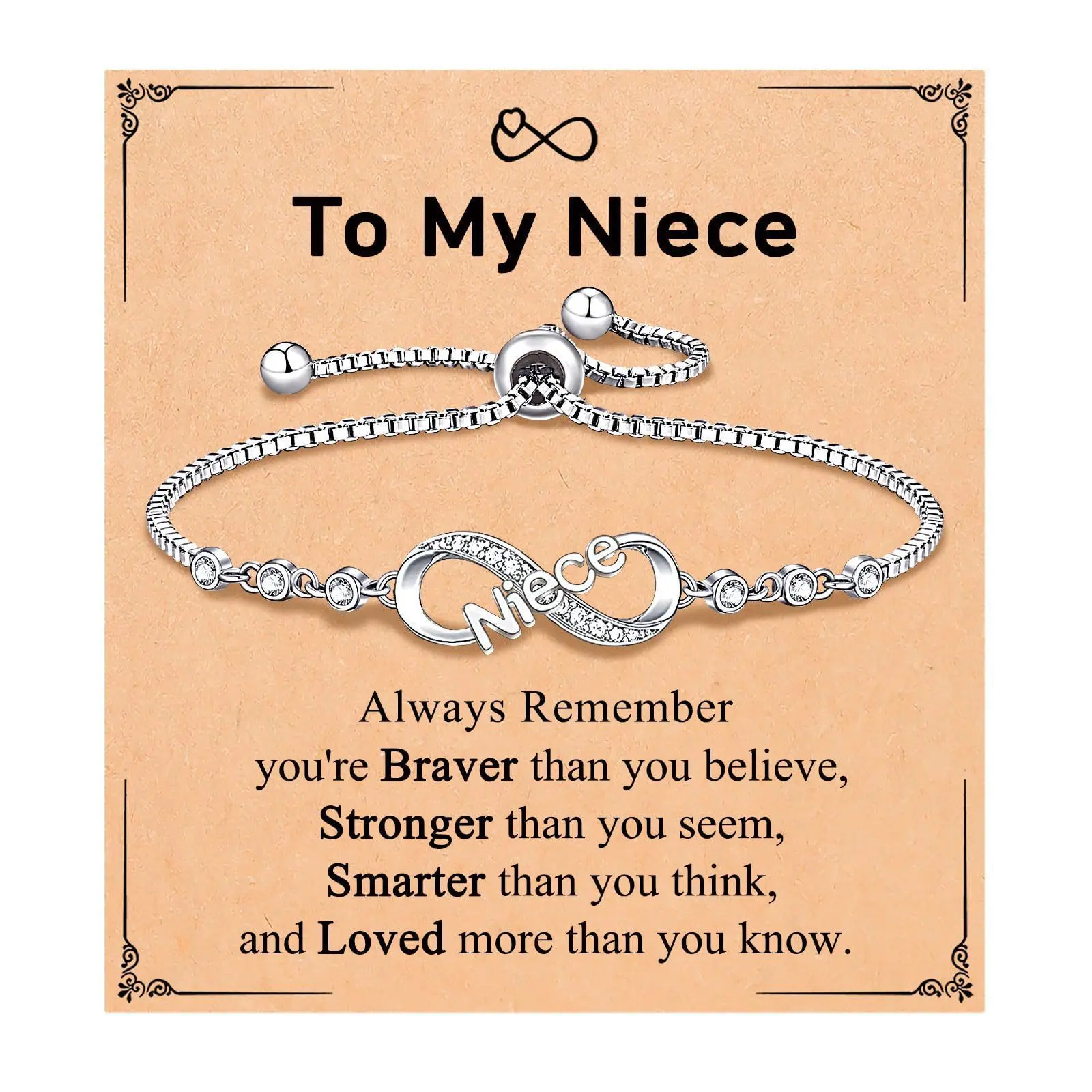 Holiday Gift Adjustable Bracelet Women's Box Chain Letter Bracelet Inlaid Diamond Infinite Symbol Chain Bracelet